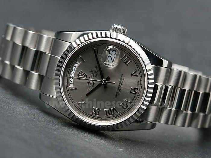 Buy Rolex Day Date Mens Watch: SS Gray Roman Replica